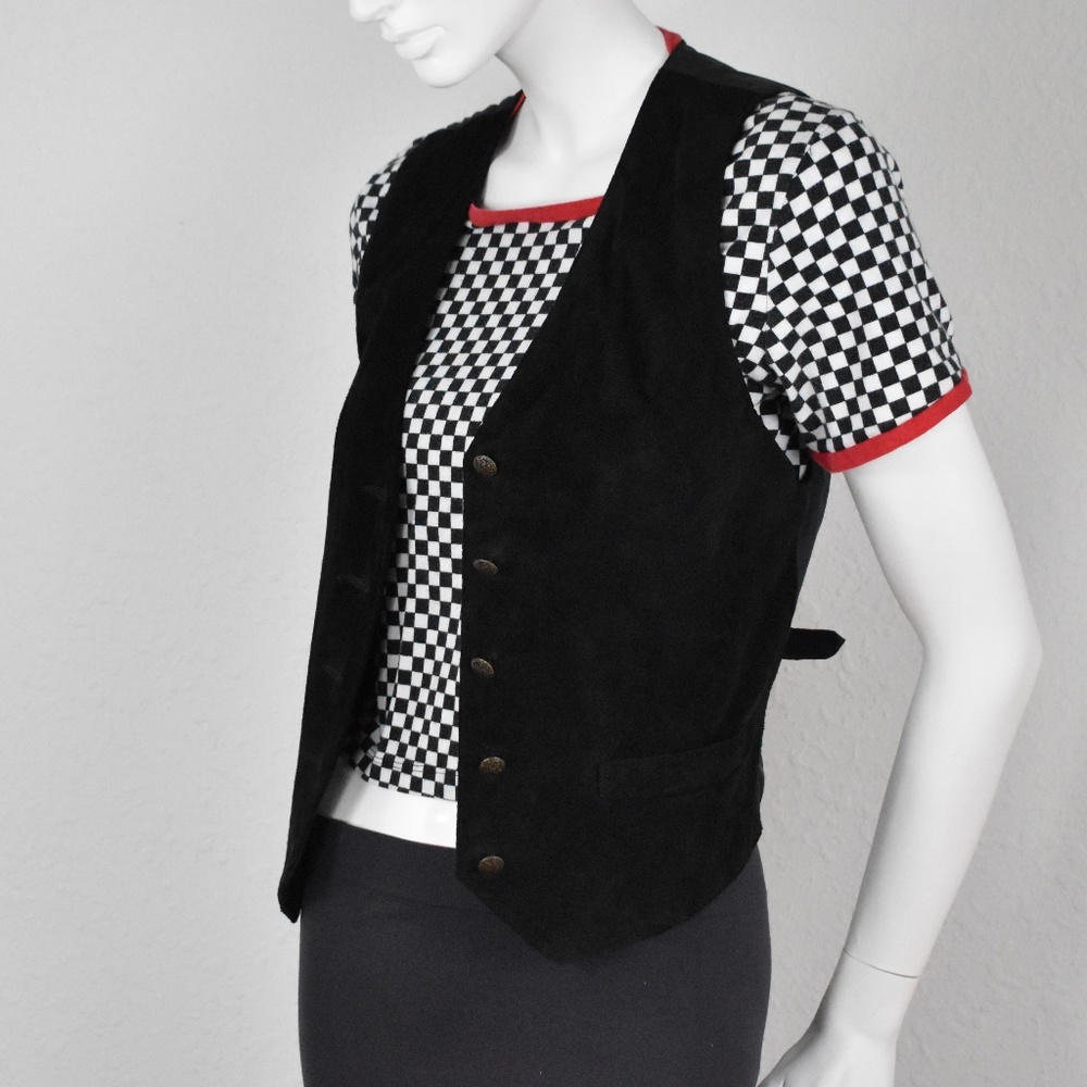 Wilsons Leather Black Suede Button Up Vest Med